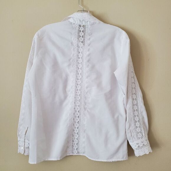 Adelaar Designer Collection Women's White Button Down Top Size 12 White Coquette - Picture 4 of 7